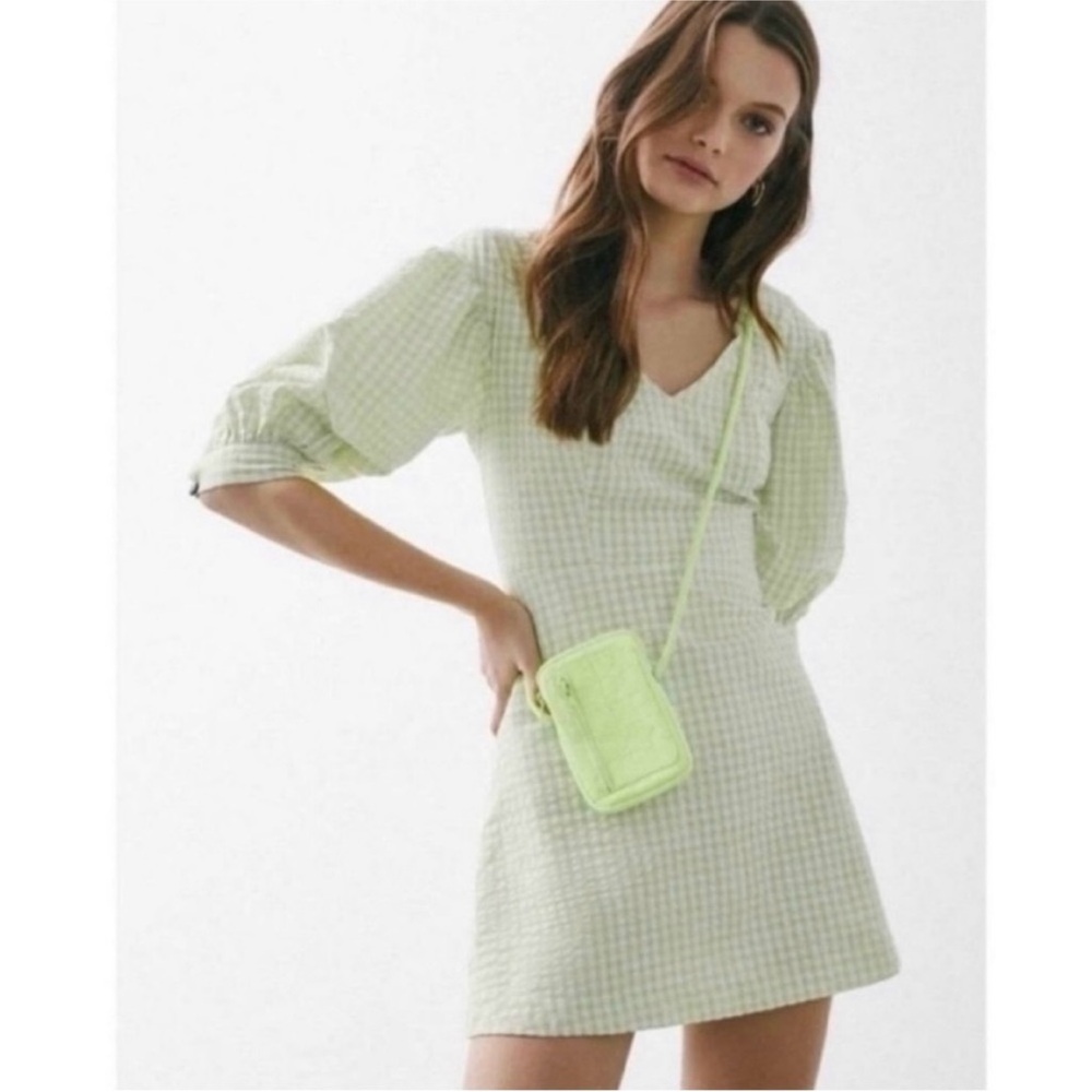 NWT Urban Outfitters green gingham puff sleeve dress
